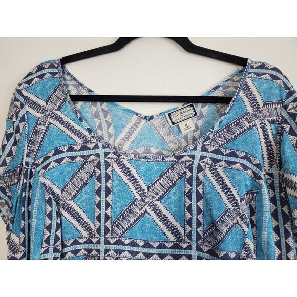 Lucky Brand Womens 1X Peasant Top Boho Printed Bohemian Blue Lightweight - Picture 4 of 9
